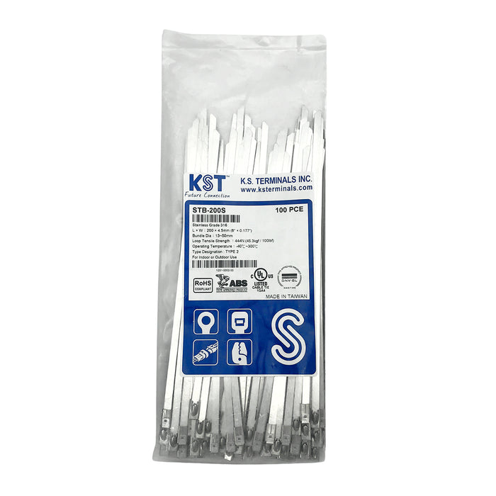 Dây rút Inox 316 KST cao cấp, không bọc nhựa (Uncoated), loại bi gài (Ball-lock), bản size S rộng 4.5mm, dài từ 125mm - 1050mm