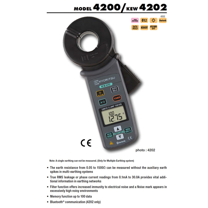 Ampe kìm đo điện trở tiếp địa kỹ thuật số Kyoritsu Kew 4200 True RMS, dãi đo 20Ω - 1500Ω