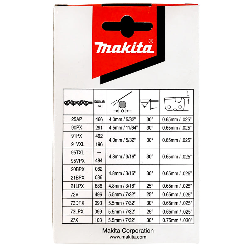 Dây xích 56 mắc 90PX, bước xích 3/8"LP, rãnh lam dày 1.1mm, kiểu cắt vát góc MAKITA 191H03-4