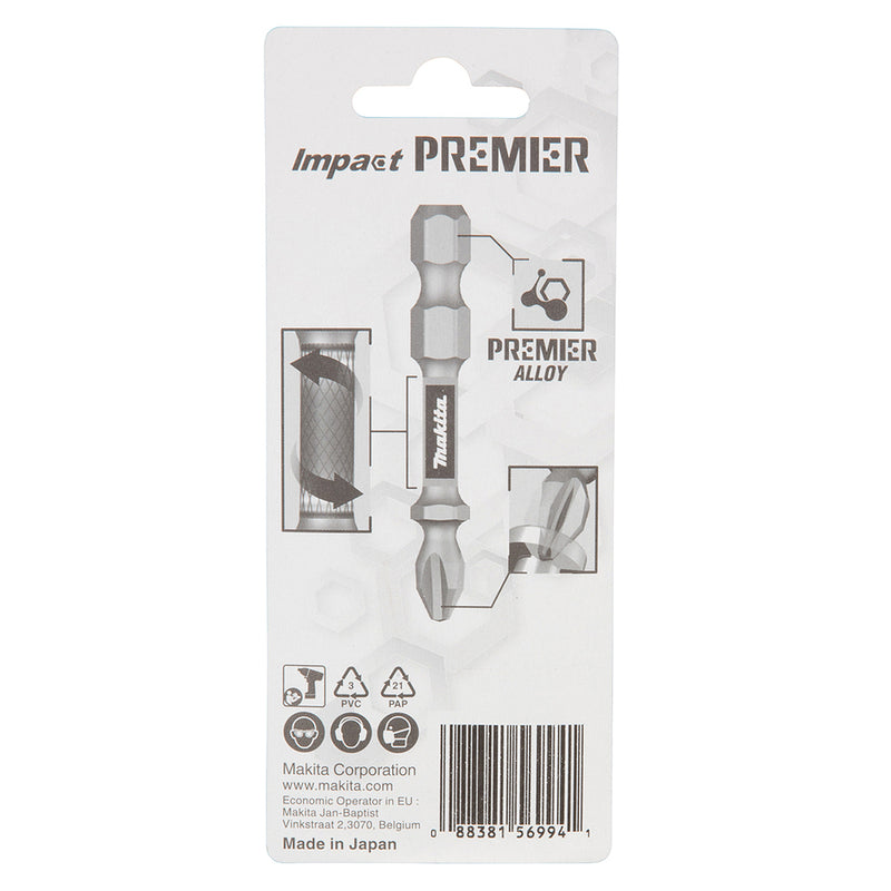 Vĩ 2 mũi vít bake Torsion Impact Premier Makita E-03274 kích thước PH2 x 50mm, đuôi lục giác 6.35mm (1/4 inch)