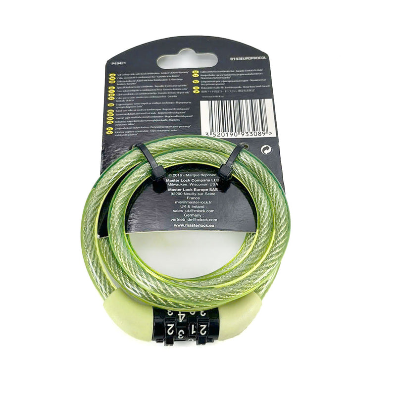 Ổ khóa dây 4 cọc số Master Lock 8143EURDPROCOL, dây khóa bằng cáp thép cuộn được bọc nhựa vinyl dài 1.2m