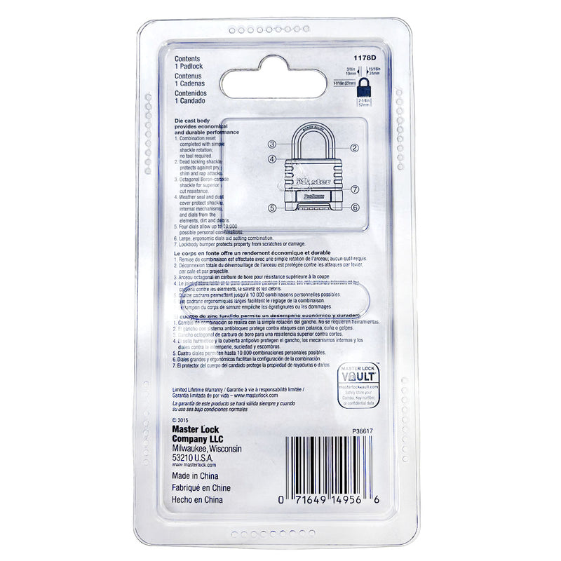 Ổ khóa số Master Lock 1178D, thân khóa đúc bằng kẽm cao cấp, 4 cọc số