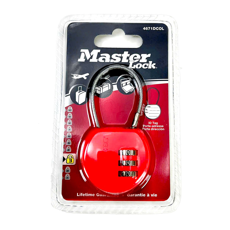 Ổ khóa số mini dây cáp Master Lock 4671DCOL, thân khóa bằng nhựa ABS 42mm, 3 cọc số