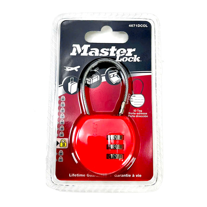 Ổ khóa số mini dây cáp Master Lock 4671DCOL, thân khóa bằng nhựa ABS 42mm, 3 cọc số