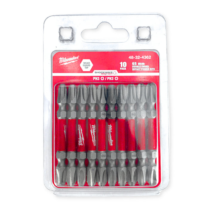 Vĩ 10 mũi vặn vít 2 đầu bake Milwaukee kích thước từ PH1 - PH3, chiều dài 65mm