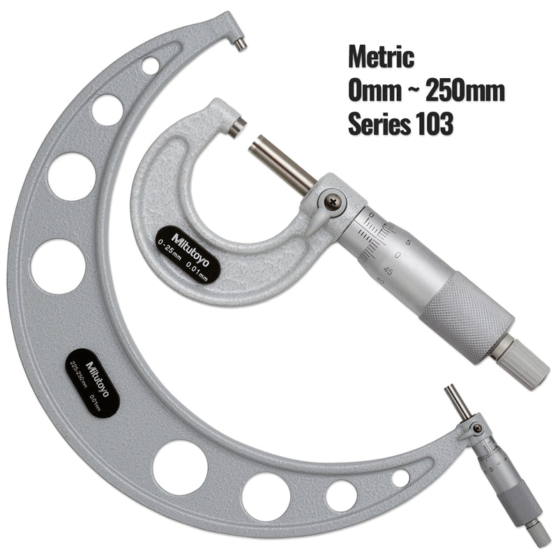 Panme đo ngoài Mitutoyo Series 103 hệ Metric, Nhóm Dãy đo từ 0 - 250 mm