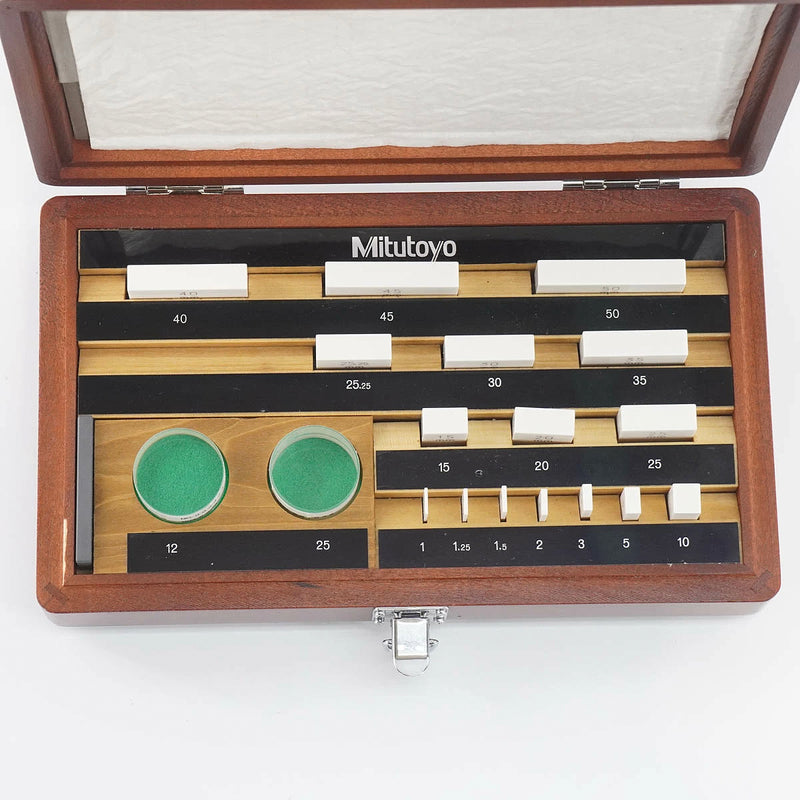 Bộ phụ kiện căn mẫu chuyên dụng để kiểm tra và hiệu chuẩn Panme 16 chi tiết Mitutoyo (Block 1.0mm - 50mm) kèm 2 thấu kính phẳng + đá mài