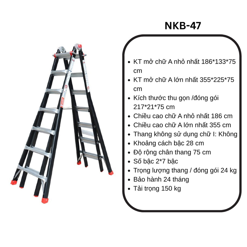Thang nhôm gấp chữ A (rút lồng) Nikawa NKB, độ dày nhôm chịu lực 2.8mm