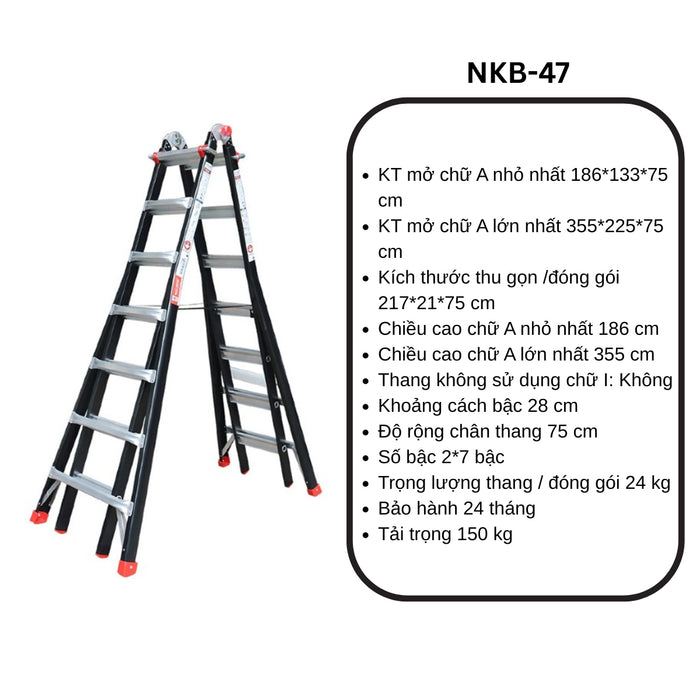 Thang nhôm gấp chữ A (rút lồng) Nikawa NKB, độ dày nhôm chịu lực 2.8mm