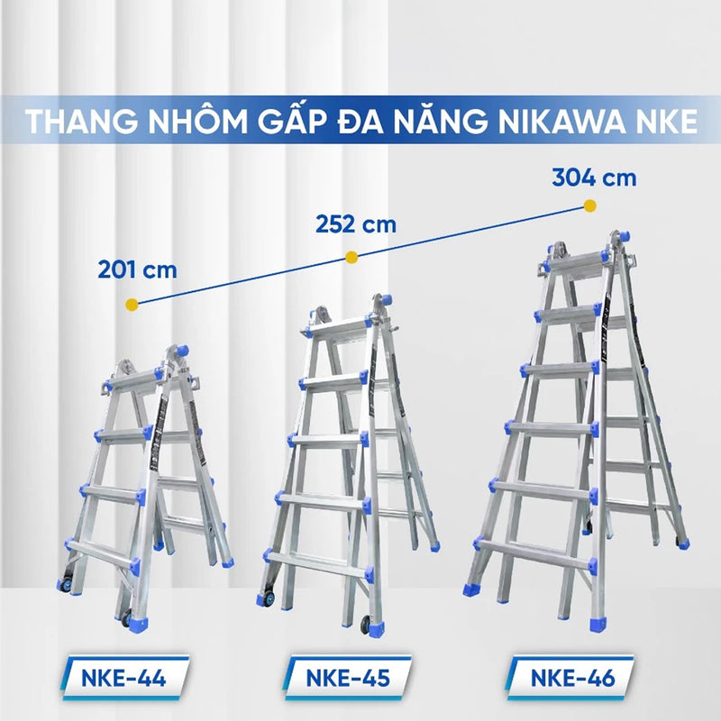 Thang nhôm gấp đa năng (rút lồng) Nikawa, độ dày nhôm chịu lực 2.4mm