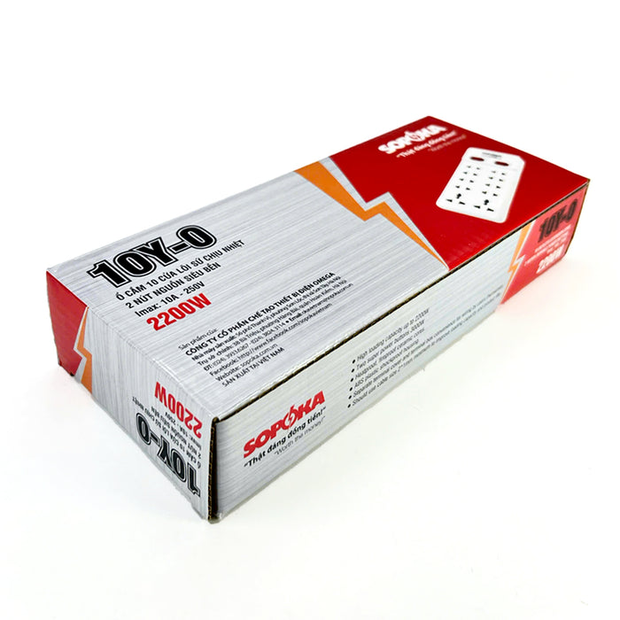 Ổ cắm có dây 10 cổng chịu nhiệt, tải 2200W SOPOKA 10Y