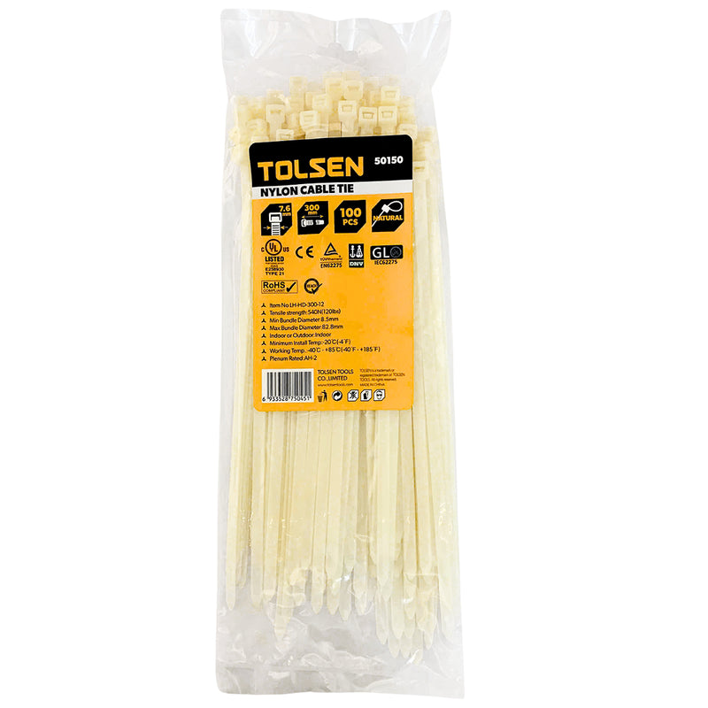 Dây rút trắng công nghiệp 100mm - 450mm, chất liệu Nylon 66 TOLSEN