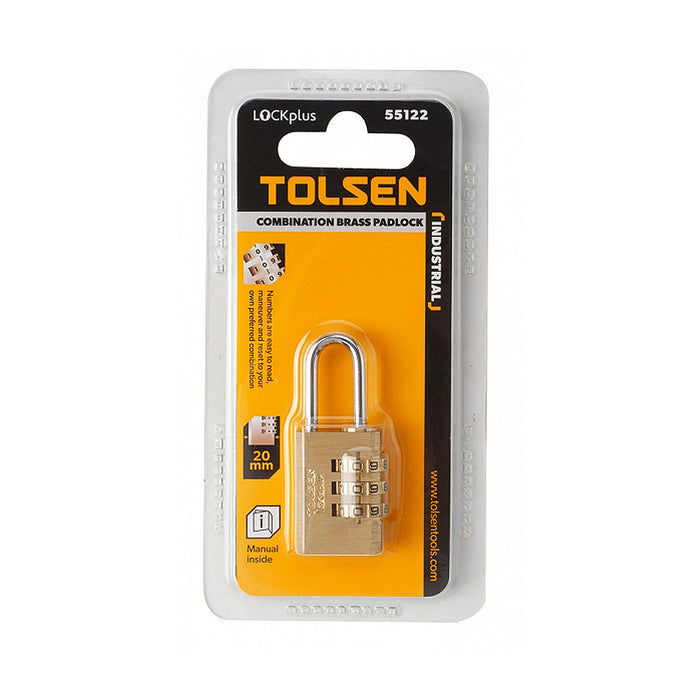 Ổ khóa số đồng thau 20 - 30mm TOLSEN, LOCKplus, cùm thép mạ Cr, với 3 vòng khóa số