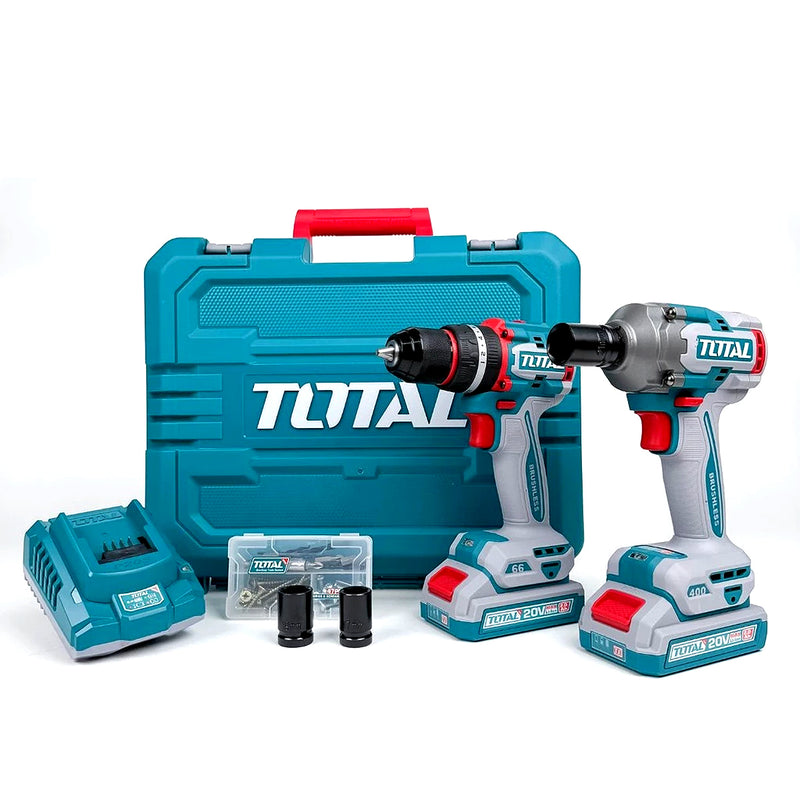Bộ combo máy khoan búa và máy siết bu lông Total TCKLI20286 dùng Pin 20V