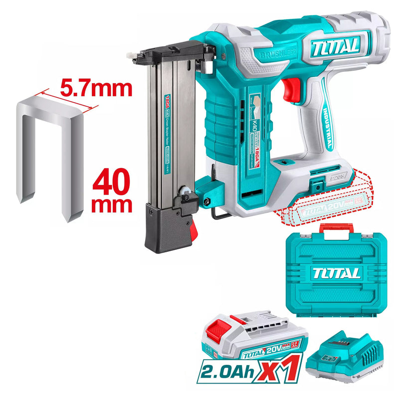 Máy bắn đinh chữ U không chổi than dùng Pin 20V Total, kích thước đinh từ 10mm - 40mm