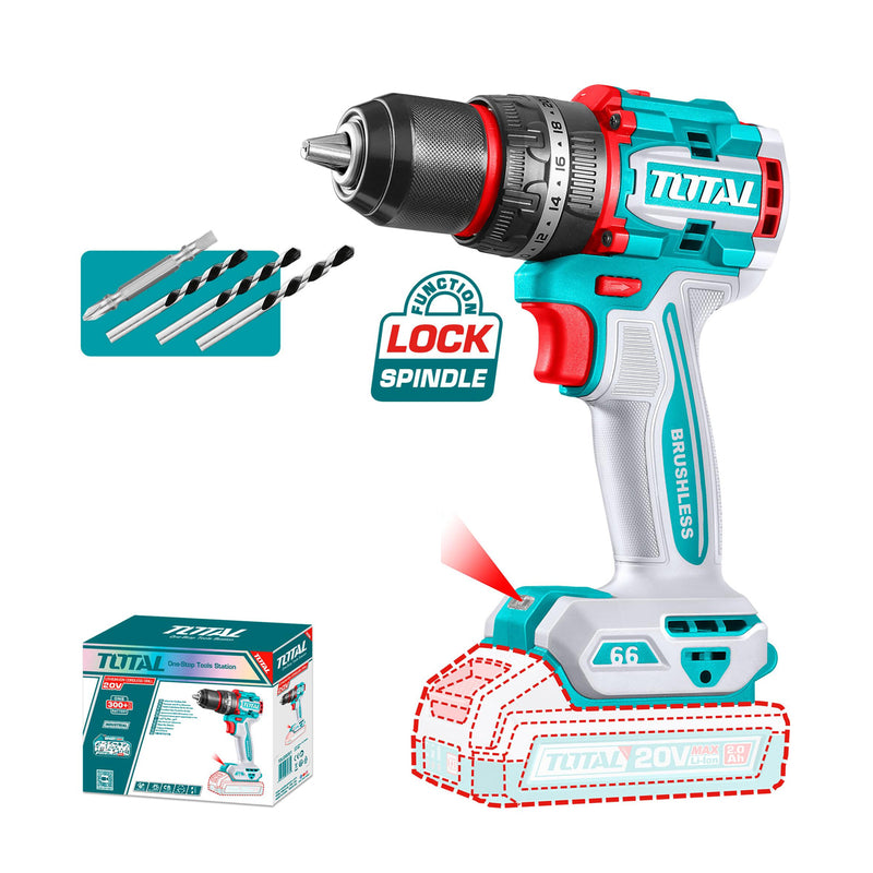 Máy khoan búa không chổi than dùng Pin 20V, đầu kẹp 13mm Total