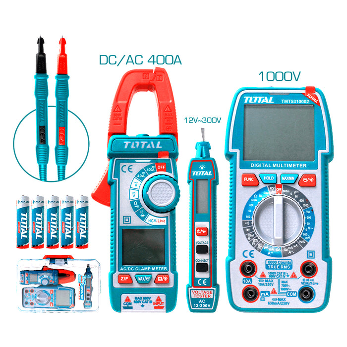 Bộ combo bút thử điện AC, đồng hồ đo điện vạn năng kỹ thuật số và ampe kìm đo AC kỹ thuật số Total TOS24067