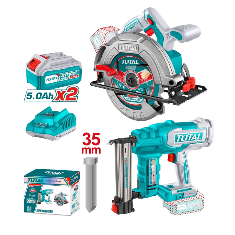 Bộ combo máy bắn đinh và máy cưa đĩa 185mm dùng Pin 20V Total TOSLI240866