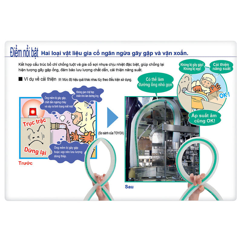 Ống mềm chiụ nhiệt Toyox Hybrid Toyosilicon HTSI chuyên dùng truyền dẫn thực phẩm và công chất nhiệt độ cao, chịu áp suất đẩy và áp suất âm. Chứng chỉ FDA.