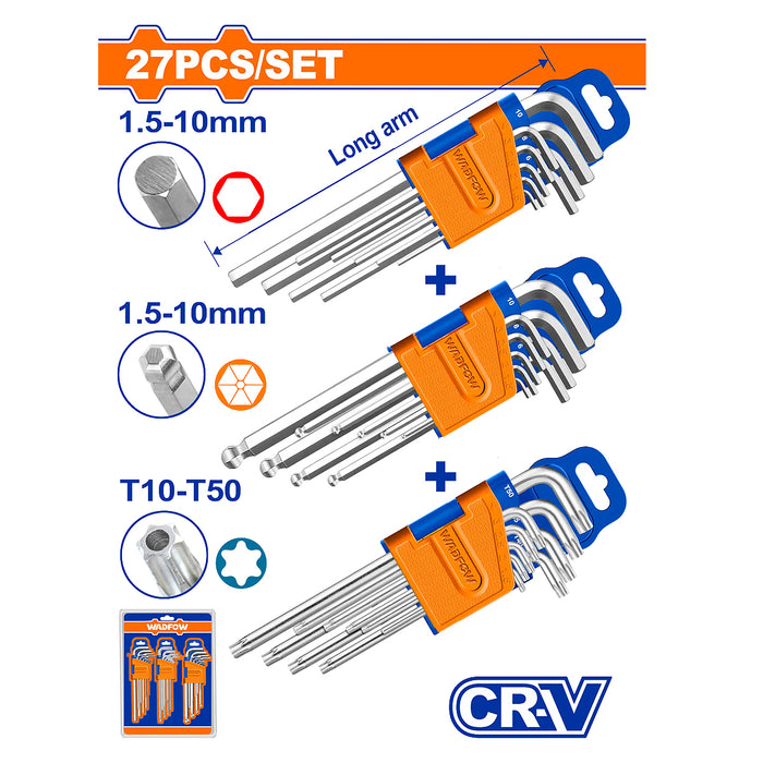 Bộ lục giác dài 27 chi tiết Wadfow WHK5203, chất liệu Cr-V