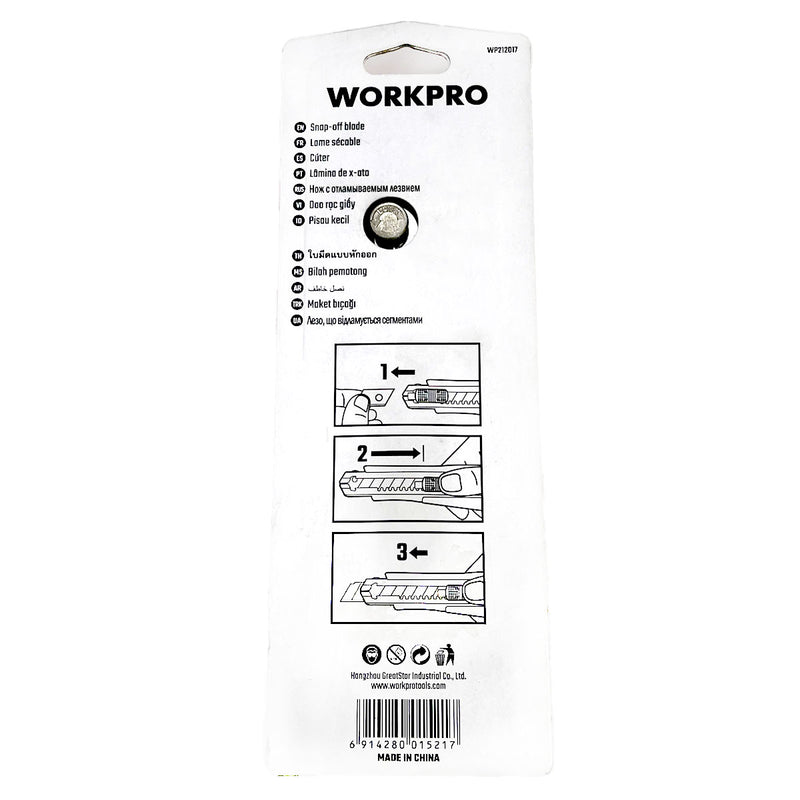 Dao rọc giấy thân bằng thép không gỉ chiều rộng lưỡi dao 18mm Workpro WP212017