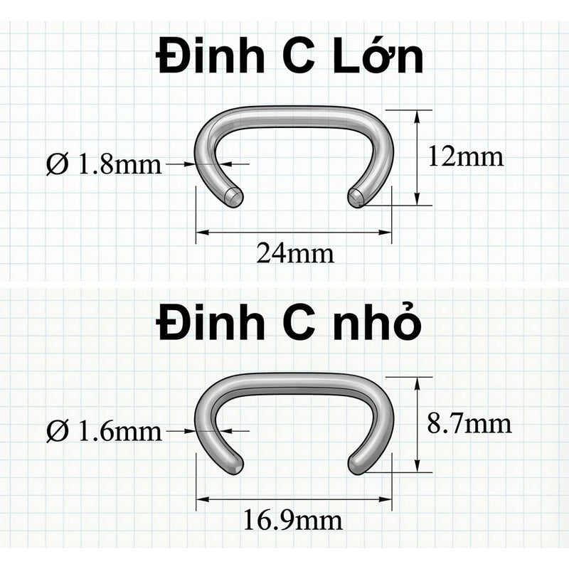 Đinh C Nhỏ & Đinh C Lớn (Hog Rings) - Ghim C Kẹp Lồng Sắt, Ghế Ô Tô, Rọ Đá, Hàng Rào Lưới