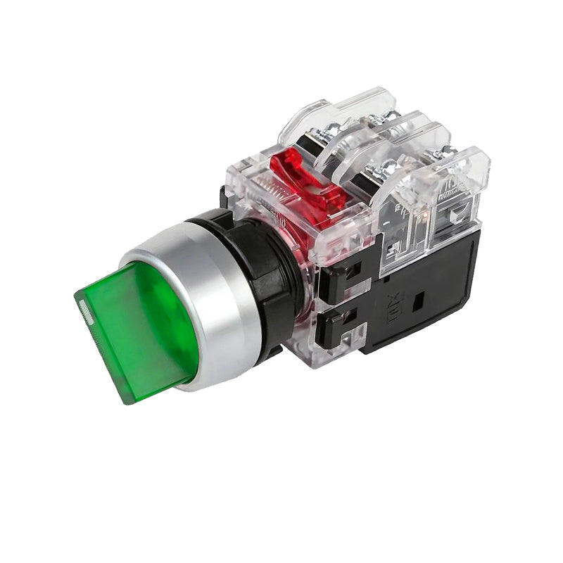 Công tắc xoay tích hợp đèn báo, mặt nhôm Hanyoung Nux MRT-R series, Lỗ khoét Ø22mm. Tiêu chuẩn CE, KC