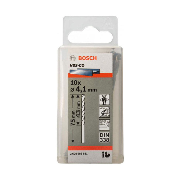 Hộp 10 mũi khoan Inox HSS-Co Bosch đường kính từ 1mm - 7.5mm, đuôi trơn (Tiêu chuẩn DIN 338)