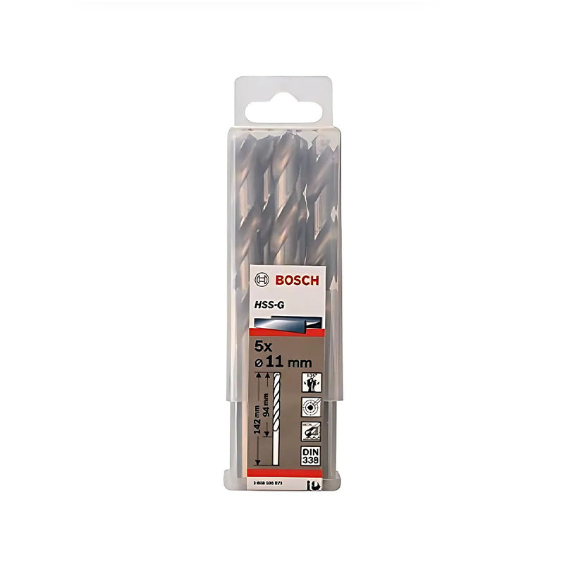 Hộp 5 mũi khoan sắt HSS-G Bosch đường kính mũi từ 8mm - 13mm, đuôi trơn (Tiêu chuẩn DIN 338)