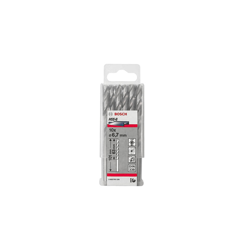 Hộp 10 mũi khoan sắt HSS-G Bosch đường kính từ 1mm - 7.5mm, đuôi trơn (Tiêu chuẩn DIN 338)