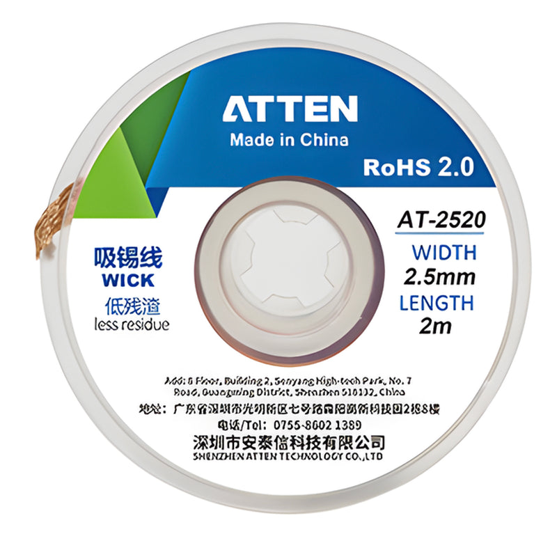 Dây đồng nhuyễn thấm hút chì lỏng hoặc thiếc lõng Atten. Tiêu chuẩn RoHS 2.0