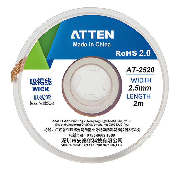 Dây đồng nhuyễn thấm hút chì lỏng hoặc thiếc lõng Atten. Tiêu chuẩn RoHS 2.0