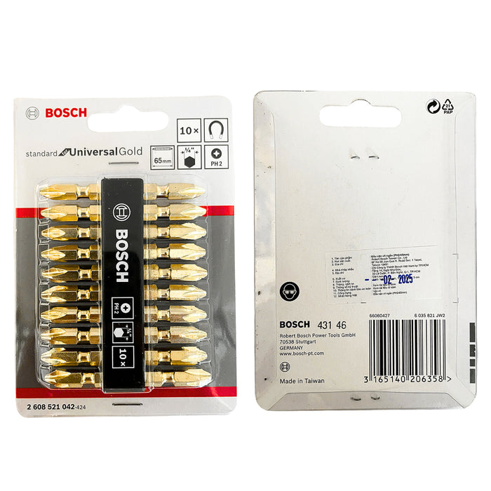 Vỉ 10 mũi vặn vít bake 2 đầu Bosch mũi PH2, dài từ 65mm - 110mm Bosch