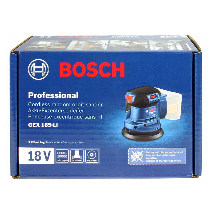 Máy chà nhám rung quỹ đạo tròn Bosch GEX 185-LI dùng Pin 18V, đường kính đế 125mm