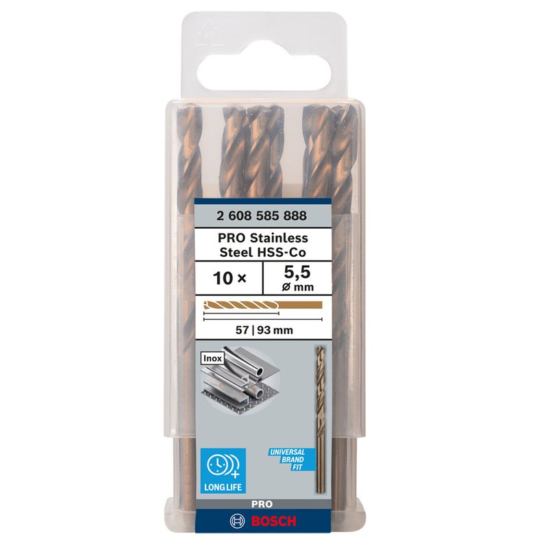 Hộp 10 mũi khoan Inox HSS-Co Bosch đường kính từ 1mm - 7.5mm, đuôi trơn (Tiêu chuẩn DIN 338)