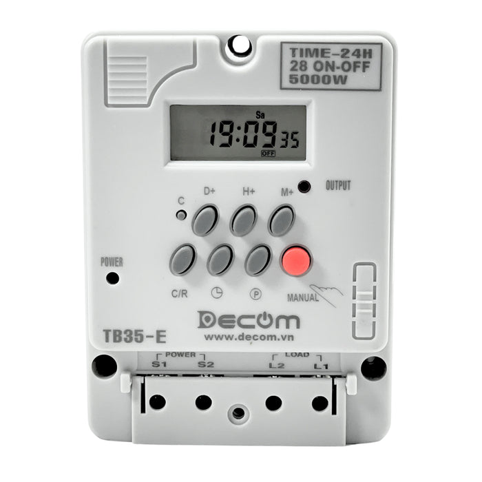 Timer hẹn giờ kỹ thuật số công suất lớn 5000W Decom TB35-E dùng cho đèn đường và mô tơ bơm nước, có 28 chế độ cài đặt On-Off