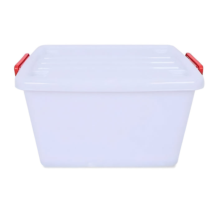 Thùng nhựa trong suốt Duy Tân, hình vuông, có bánh xe và nắp gài.