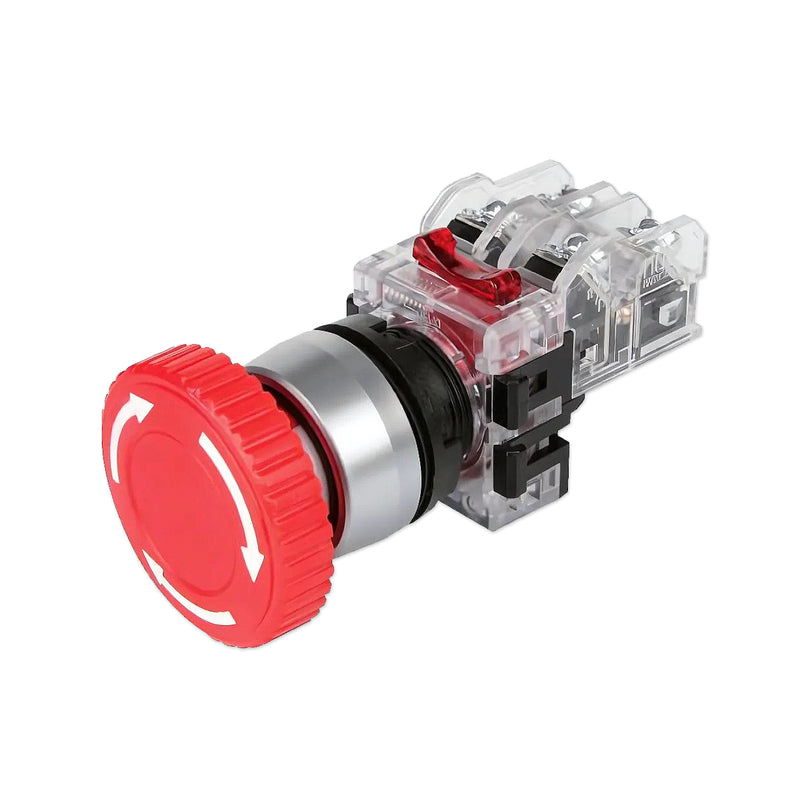 Công tắc dừng khẩn cấp, không đèn, viền nhôm Hanyoung Nux MRE-R series, Lỗ khoét Ø22mm