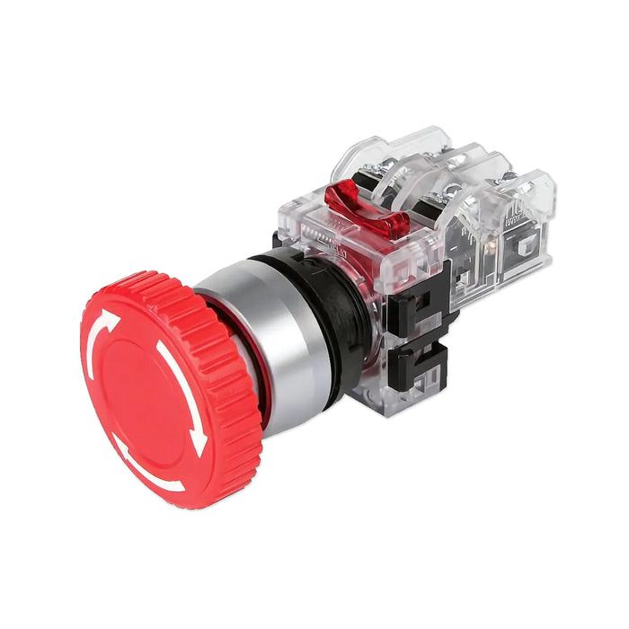 Công tắc dừng khẩn cấp, không đèn, viền nhôm Hanyoung Nux MRE-R series, Lỗ khoét Ø22mm