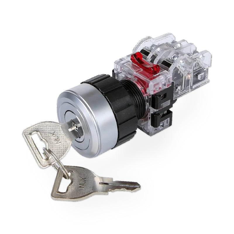 Công tắc xoay có chìa khóa, mặt nhôm Hanyoung Nux MRK-A series, Lỗ khoét Ø30mm. Tiêu chuẩn CE,KC