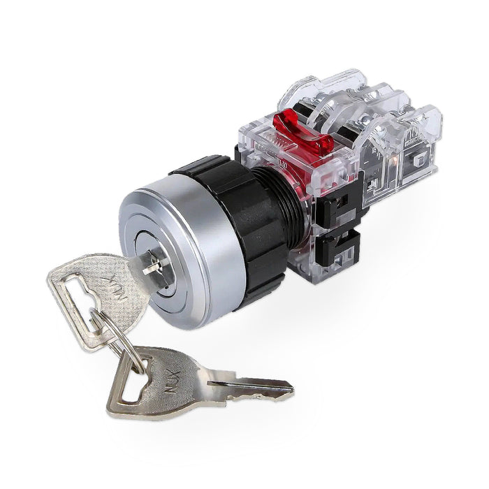 Công tắc xoay có chìa khóa, mặt nhôm Hanyoung Nux MRK-A series, Lỗ khoét Ø30mm. Tiêu chuẩn CE,KC