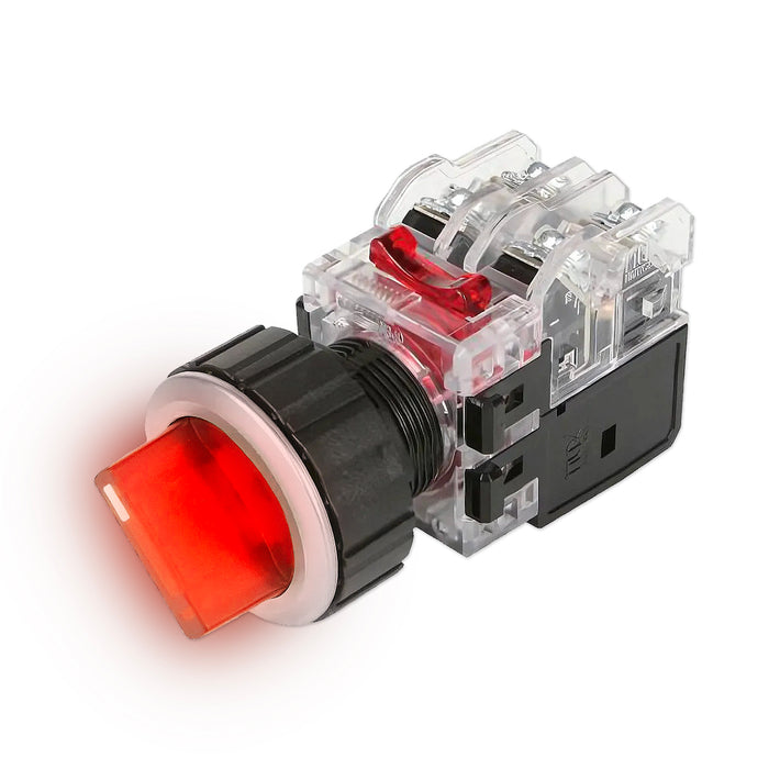 Công tắc xoay tích hợp đèn báo, mặt nhôm Hanyoung Nux MRT-A series, Lỗ khoét Ø30mm. Tiêu chuẩn CE, KC