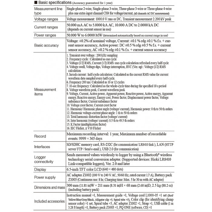 Thiết bị phân tích chất lượng nguồn điện Hioki PQ3100 True RMS, màn hình LCD 6.5 inch, có nhiều cổng kết nối LAN, USB, RS-232C