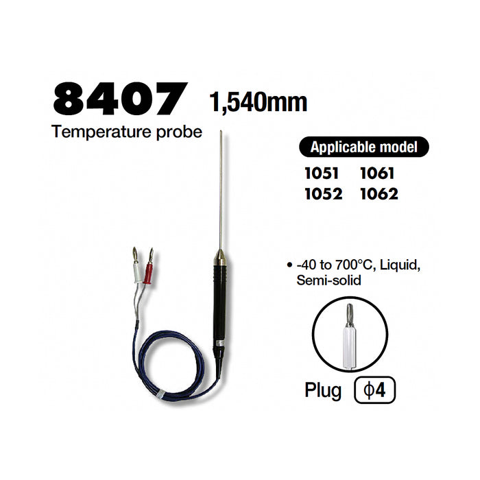 Dây dò nhiệt độ chất lỏng và chất bán rắn Kyritsu 8407 đo nhiệt từ -40°C - 700°C, dài 1540mm