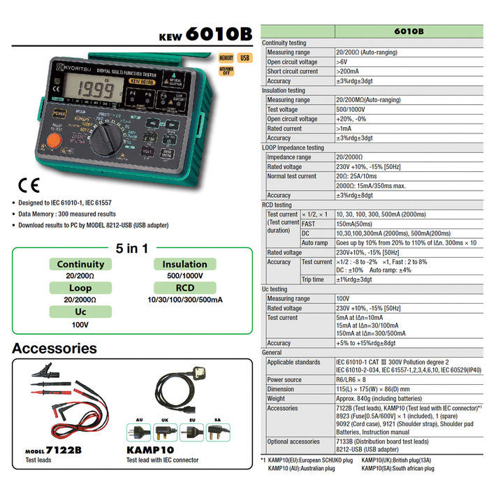 Thiết bị đo điện đa năng 5 in 1 Kyoritsu Kew 6010B có cổng USB