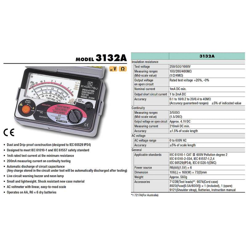 Thiết bị đo điện trở cách điện liên tục 1000V Kyoritsu Model 3132A