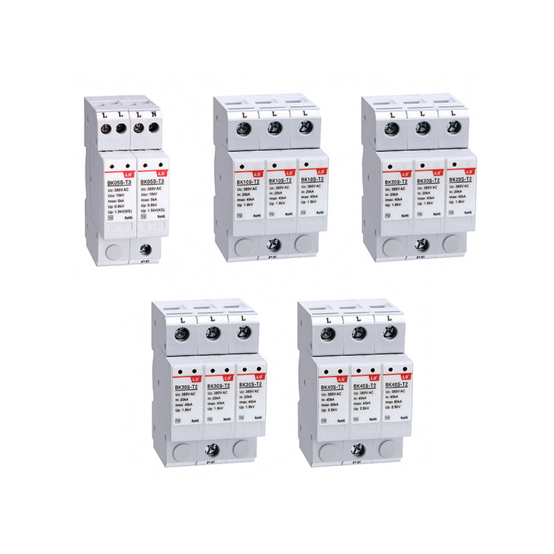Thiết bị chống sét LS BK Series, điện áp Uc 385V, dòng xả xung sét cực đại từ 5kA ~ 80kA. Tiêu chuẩn quốc tế