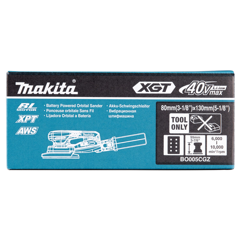 Máy chà nhám rung Makita BO005CG dùng Pin 40Vmax XGT thông qua ổ cắm rời, kích thước đế chà 80mm x 130mm