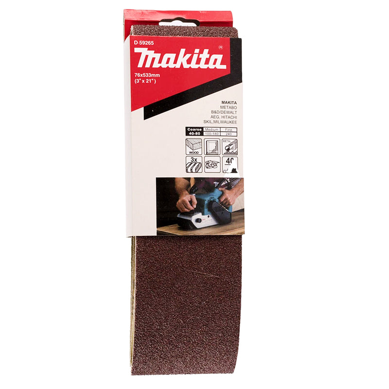 Hộp 3 miếng giấy nhám băng Makita kích thước 76mm x 533mm