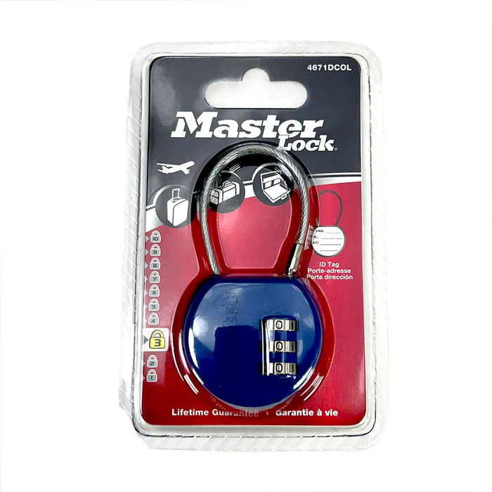 Ổ khóa số mini dây cáp Master Lock 4671DCOL, thân khóa bằng nhựa ABS 42mm, 3 cọc số